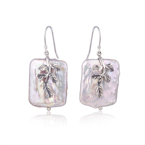 Handcrafted Baroque Freshwater Pearl Leaf Earrings Silver - House Of Pearls